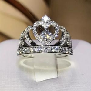 NEW Silver Princess Crown Ring With Rhinestones